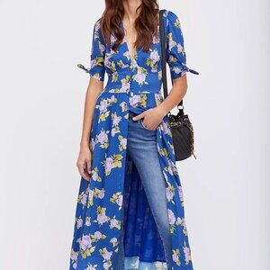 Free People Printed Love of My Life Midi Dress Floral Blue XS Button Front Midi
